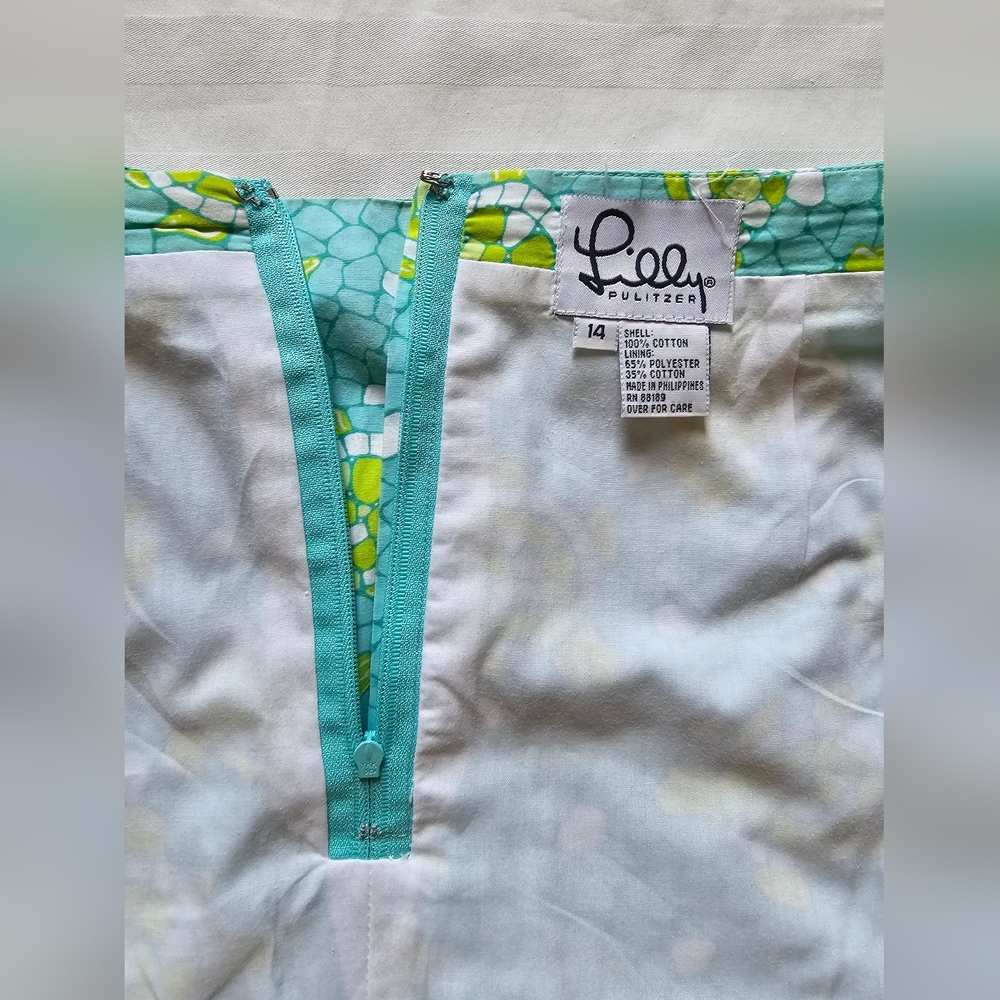 Lilly Pulitzer Skirt Mosaic Blue Green Turtles Sz 14 - Picture 5 of 8